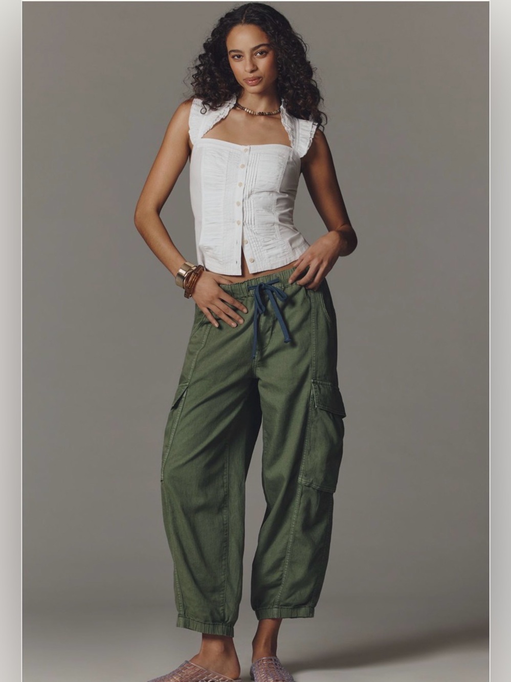 NWT Anthropologie Women’s PILCRO Olive Green Cargo Drawstring Pants -Size S